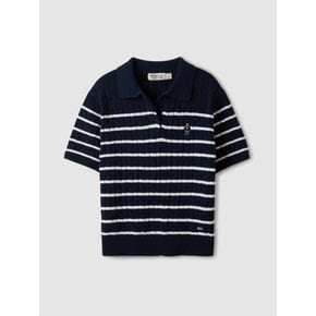 Steve Collar Cable Stripe Sweater WHKAE2514F