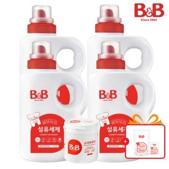 비앤비 섬유세제 베이비파우더향 1500ml 용형 4입+800ml 세제 4입+50ml 세제 4입+소다파우더