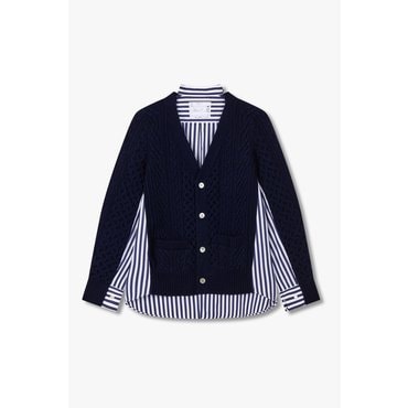 SACAI [사카이] [CLASSICS] 여성 울 니트 믹스 포플린 가디건 (네이비) 6415331104