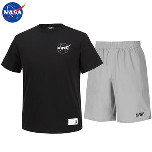 NASA 나사 남녀공용 면 라운드 반팔티+우븐 5부 반바지 상하세트 N-161UBK+N-055PLG 남자 여성 티셔츠 숏팬츠 여름바지 빅사이즈