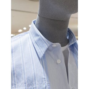 블루 스트라이프 배색 패턴 오버 핏 셔츠(CBD58LO10)