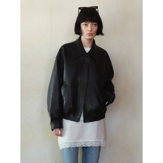 시야쥬 SIOT4187 미니멀 램스킨 블루종 자켓_Black