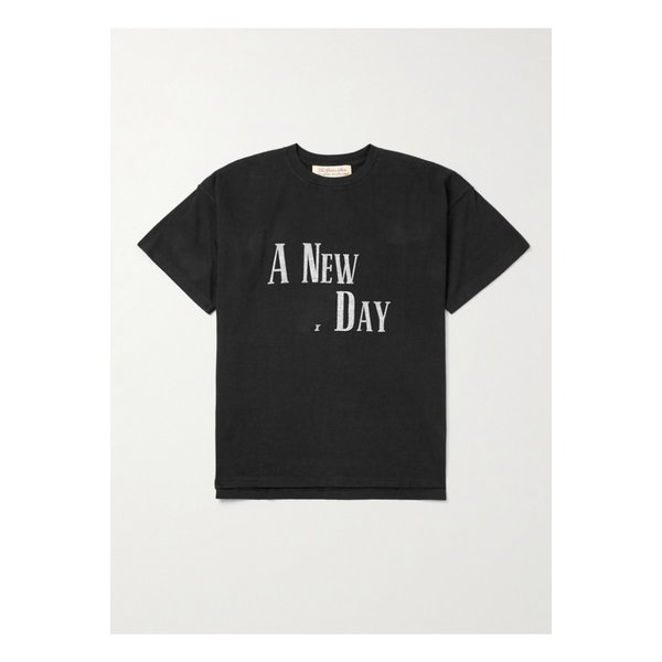 레미 릴리프 어 뉴 데이 로고 프린트 코튼 저지 티셔츠 블랙 46376663162921097