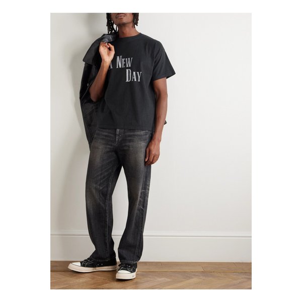 레미 릴리프 어 뉴 데이 로고 프린트 코튼 저지 티셔츠 블랙 46376663162921097