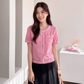 라인배색 포켓 반팔 가디건_M2504CD602B