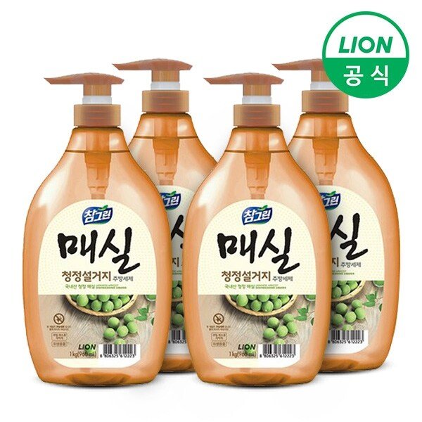 참그린 매실 청정 설거지 주방세제 1kg용기(펌프) 4개