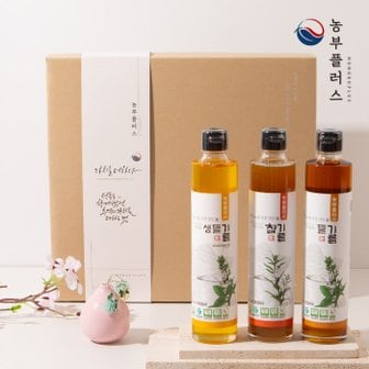 경북고향장터 사이소 농부플러스 국산 냉압착 생들기름+저온착유 들기름+저온착유 참기름 300ml 3병 선물세트