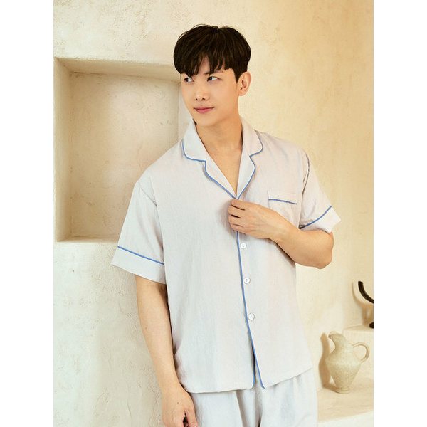 남성 리메인 샌드워싱 폴리상하(반소매카라넥)