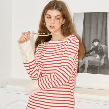 살롱드욘 Sailor Stripe Cuffs T Red