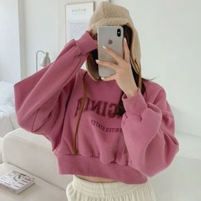 레터링 기모 시보리 크롭 라운드 퍼프 베이직 맨투맨 티셔츠