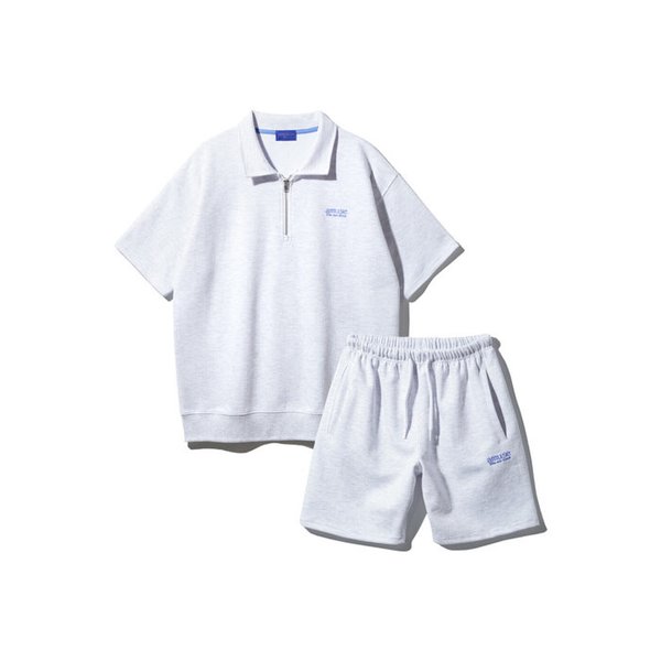 [SET] 앨빈클로 AMUSE 반집업 카라 반팔 맨투맨 AMUSE 밴딩 반바지 셋업