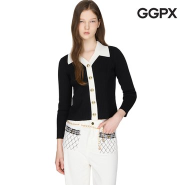 GGPX 배색 카라 슬림 니트 가디건 (GP4KG002F)