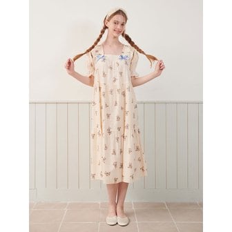 루나루즈 스튜디오 여성 쁘띠베어 레이온혼방 스퀘어넥 반소매 원피스 잠옷