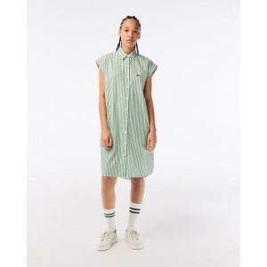 이스퀘어 4656114 Lacoste Sleeveless Loose Fit Striped Poplin Dress - WHITE/ASH TREE