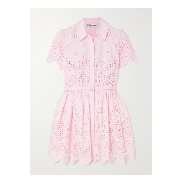 스캘럽 브로드리 앙글레즈 코튼 미니 셔츠 드레스 핑크 46376663162843738