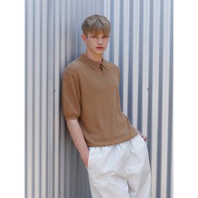 Linen collar half 1/2 knit (beige)