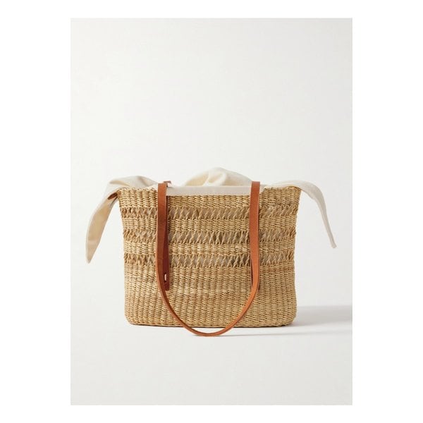 무뉴 바이크로 마이크로 가죽 트리밍 우븐 스트로 토트 브라운 46376663162878903