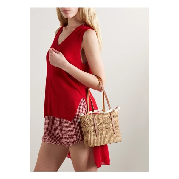 무뉴 바이크로 마이크로 가죽 트리밍 우븐 스트로 토트 브라운 46376663162878903