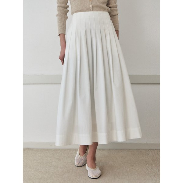 플리츠 나일론 풀 스커트_WHITE