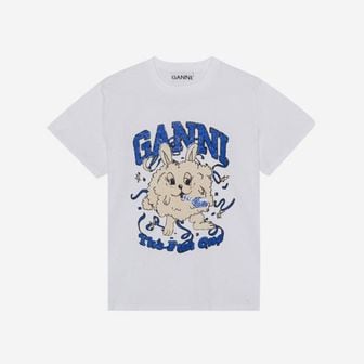  (W) 가니 릴드 펀 버니 티셔츠 브라이트 화이트 (W) Ganni Relaxed Fun Bunny T-Shirt Bright Wh