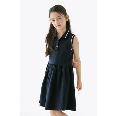 타미힐피거키즈 25년 S/S       T42F1RDR170GT1      피케 슬리브리스 원피스 (네이비, 화이트)