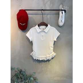 / (신상 무료배송)시레 펀칭 레이스 레이어드 셔링 반팔 카라 티셔츠 3color C