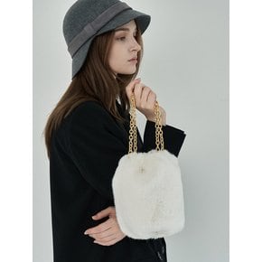 mink fur ball bag - ivory