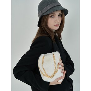 mink fur ball bag - ivory