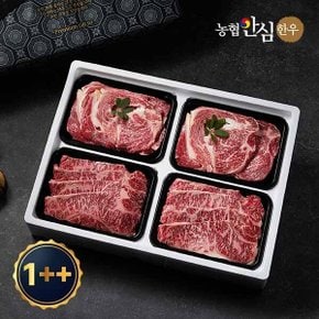 [농협안심한우] 믿음 한우 구이선물세트 1호 1.2kg 1++등급(7이상)(꽃등심2팩+채끝2팩,각300g씩)