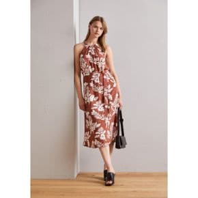 3637354 GAP HIGH NECK TIE BACK MIDI DRESS PRINT - Day dress brown