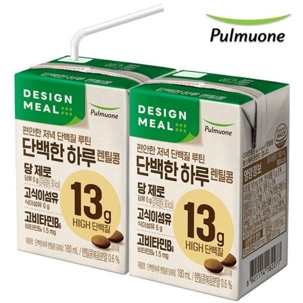 풀무원 디자인밀 단백한하루 렌틸콩 당제로 180mlX6팩