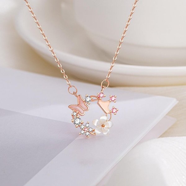 [옷자락] 여자 플라워 꽃잎 컬러 큐빅 라운드 팬던트 목걸이