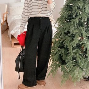 여자 핀턱 와이드핏 울팬츠 뒷밴딩 루즈핏 기모 바지