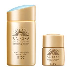 ANESSA (아네사) 퍼펙트 UV 스킨 케어 밀크 a 트라이얼 세트 자외선 차단제 한정품 60mL+10mL