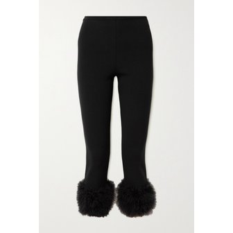 마그다뷰트림 Feather-trimmed Cropped Knitted Slim-leg Pants 블랙
