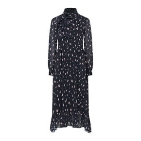 Printed Black Ribbon Long Dress