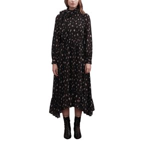 Printed Black Ribbon Long Dress