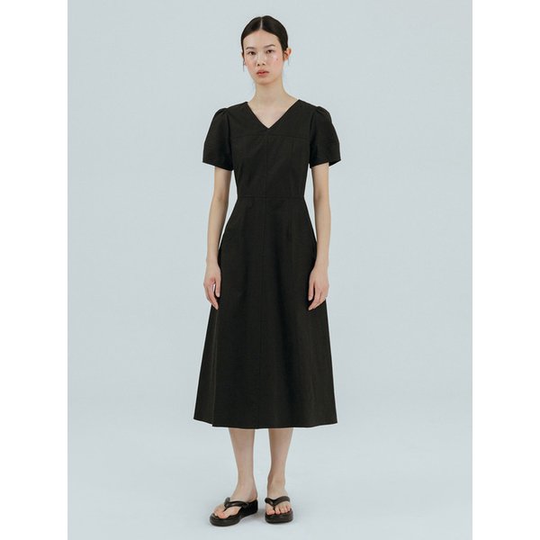 Curved V-Neck Dress, Black