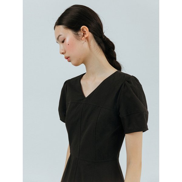 Curved V-Neck Dress, Black