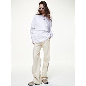 FAUX LEATHER BANDING FLARE PANTS_CREAM