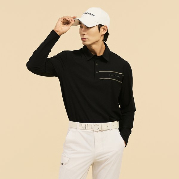 [부산점] 남성 트리코트 스트레치 Y카라 티셔츠 블랙_CHE1MLT1132BK