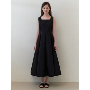 square neck french dress - black