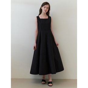 square neck french dress - black