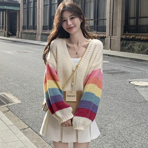 레인보우 배색 가디건 LL-O129(1)