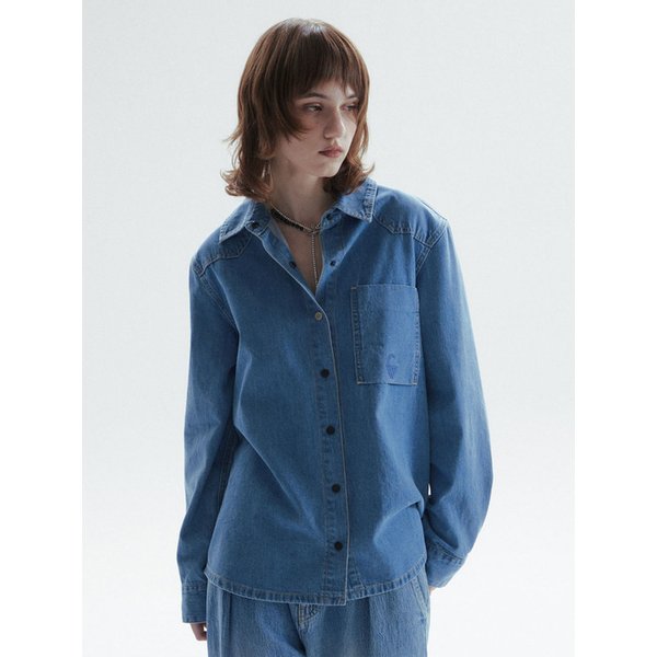 BASIC LONG SLEEVE DENIM SHIRT-BLUE(W)