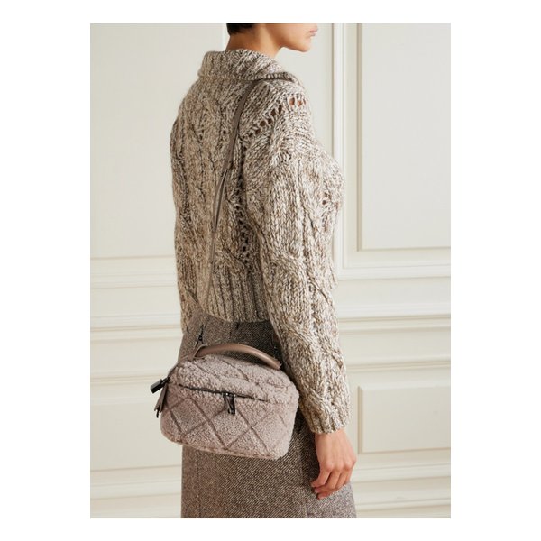 브루넬로쿠치넬리 가죽 트리밍 시어링 토트 라이트 브라운 46376663162935668