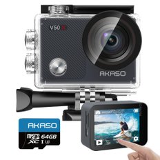 AKASO V50X, 4K30fps 20MP 64GB WiFi 30 HDMI 액션 카메라 SD카드 부착 신판 6축 손떨림 보정