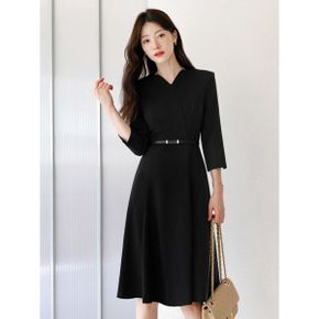 XXL까지 트임 하트넥 7부소매 벨트 플레어 원피스 가을 하객룩 오피스룩 모임룩.._P404911091