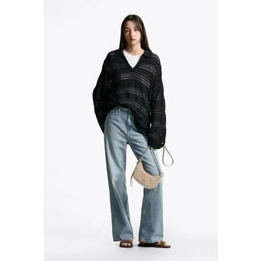 타미힐피거 T22F6KTO002WT1 크로셰 폴로 스웨터