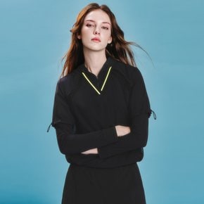 [링스] [26SS] 여성 메쉬 배색 브이넥 반팔 티셔츠 L21F1TR152_BK